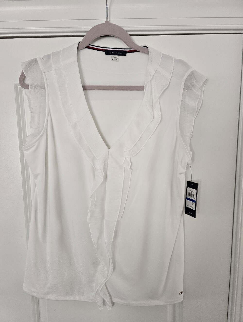 Tommy Hilfiger White Ruffle V-Neck Sleeveless Blouse - Picture 4 of 4